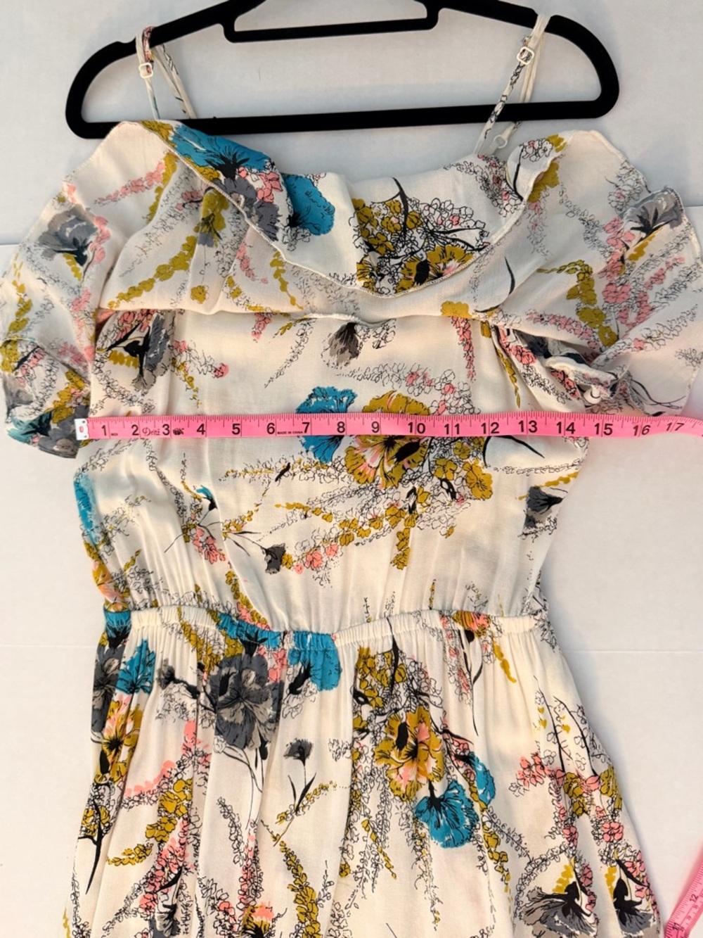Mimi Chica Floral Pink, Blue, and Yellow Blooms Strappy Flowy Boho Midi Small - Picture 7 of 12